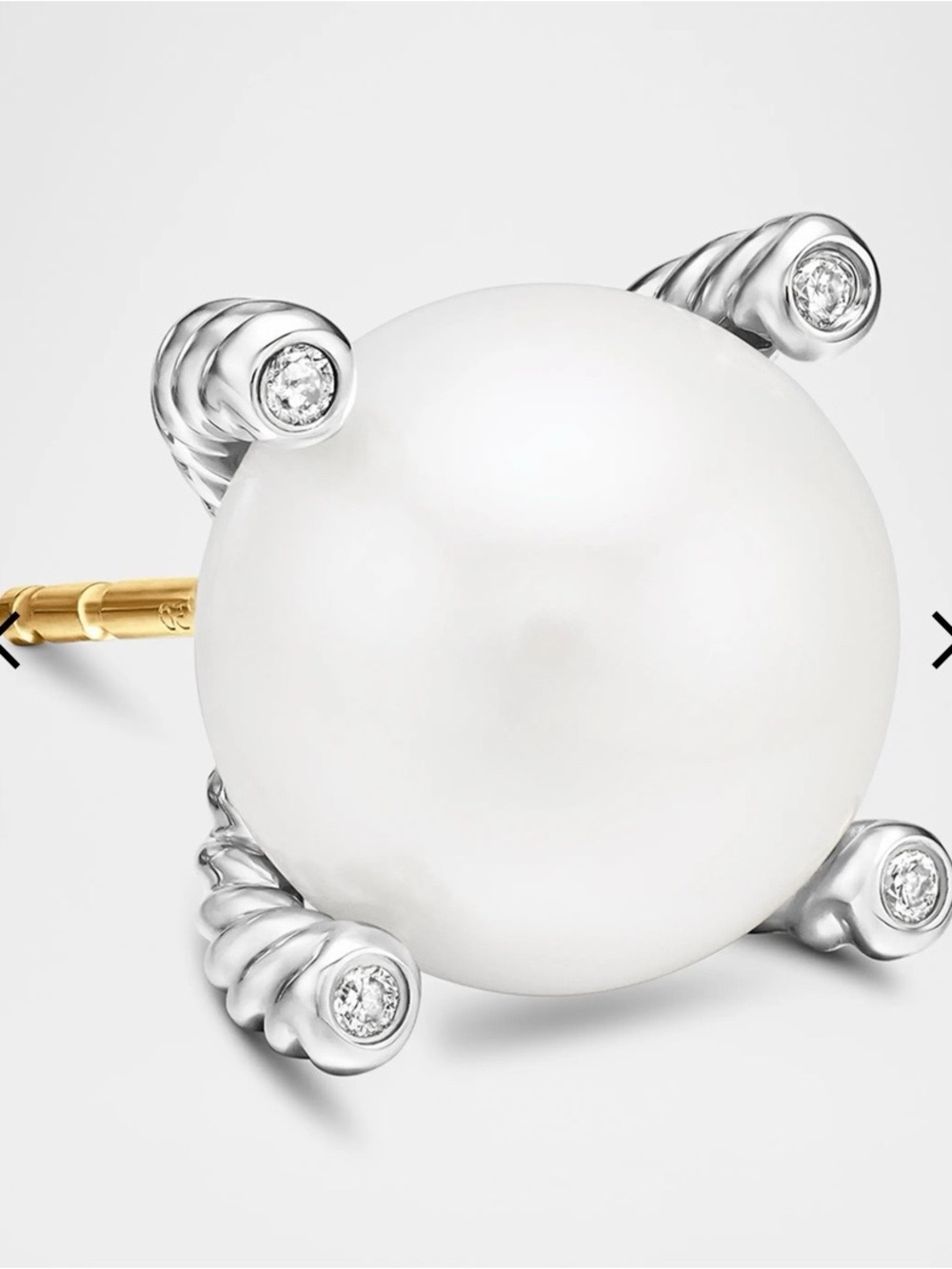 David Yurman sterling silver Pearl Cable Drop Earrings with pearl and diamonds - Picture 7 of 10